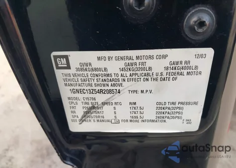 2004 Chevrolet Tahoe Lt z USA, uszkodzony, nr VIN 1GNEC13Z54R208574